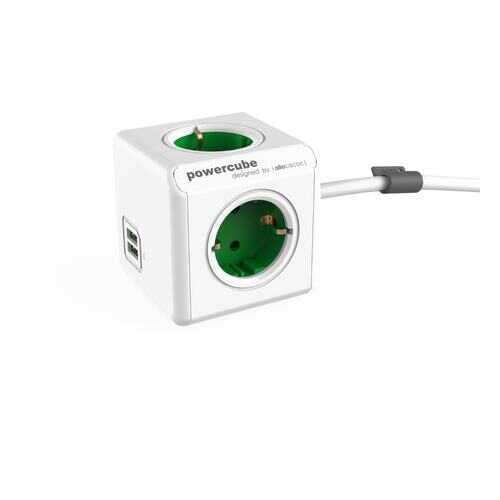 Удлинитель Allocacoc PowerCube Extended 1402GN/DEEUPC, 5 розеток, 1,5 м, White/Green в Элекс